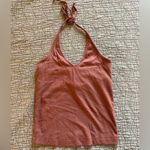 Dusty Rose Ribbed Halter Top with Built-in Bra